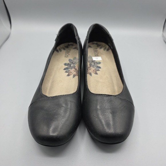 Taos Debut Shoes Womens 8 Black Leather Comfort Low Heel Slip On Cushioned - Picture 3 of 14